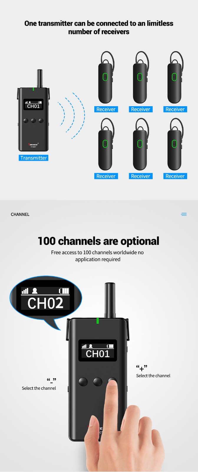 2.4G无线导游系统耳挂式接收器YT500